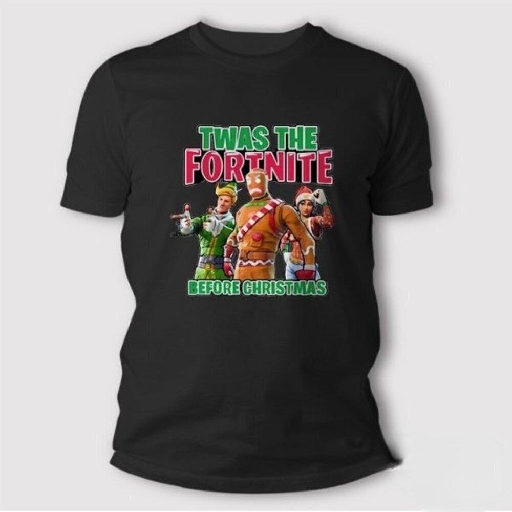 Twas The Fortnite Before Christmas Graphic T-Shirt Funny Gamer Holiday Tee .